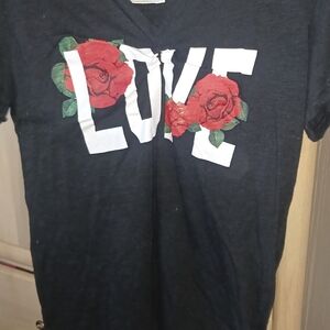 Black T-Shirt with Red Rose Love Design